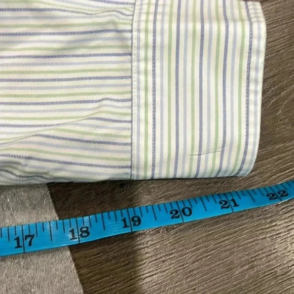 [15.5]Brooks Brothers Slim Fit All Cotton Blue/ Green  Pinstripes Dress Shirt - Picture 8 of 9